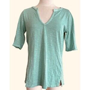 Lucky Brand Women M Green Burnout Front Crochet Back Short Sleeve Tee Shirt